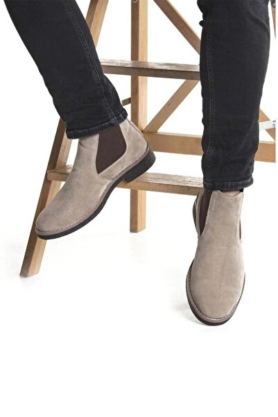 Hu Moda Erkek Süet Deri Klasik Ayakkabı Lastikli Chelsea Yarım Bot