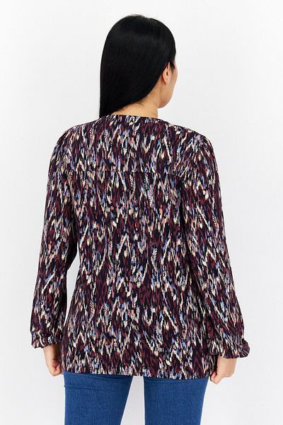 s.Oliver Women V-neck Long Sleeve Allover Print Blouse, Navy