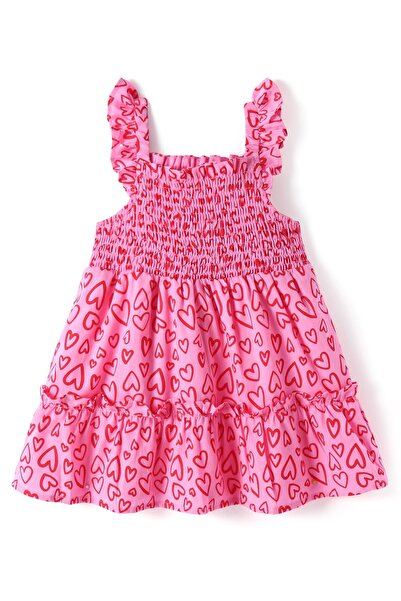Bonfino Bonfino Cotton Woven Sleeveless Frock With Heart Print & Smocking Det...