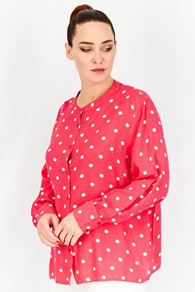 Tchibo Women Crew Neck Long Sleeve Polka Dot Blouse, Hot Pink