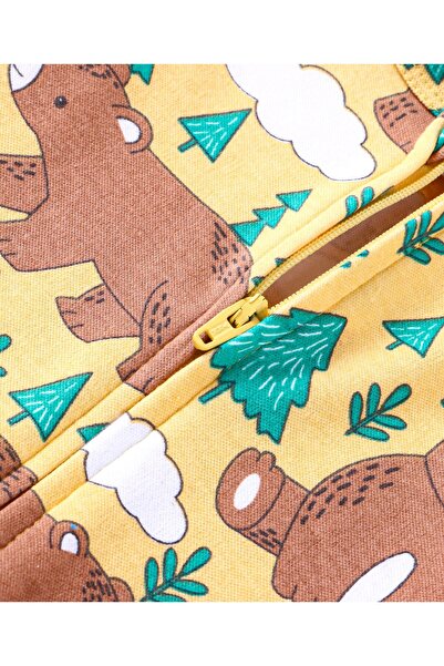 Babyhug Babyhug Cotton Knit Full Sleeves Sleep Suit With Bears Print - Mustard