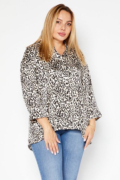 TAIFUN Women Spread Collar 3/4 Sleeves Allover Print Shirt, Black Combo