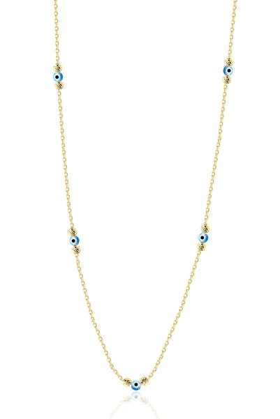 Söğütlü Silver Gümüş altın yaldızlı doricalı nazarlı cam göz kolye SGTL12723GOLD