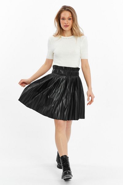 Grenj Fashion Fusta neagra din piele plisata