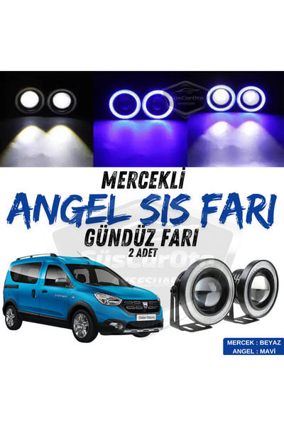 caralp Dacia Dokker 2012-2022 Uyumlu Mercekli Angel Sis Farı Metal 76 mm Mavi...