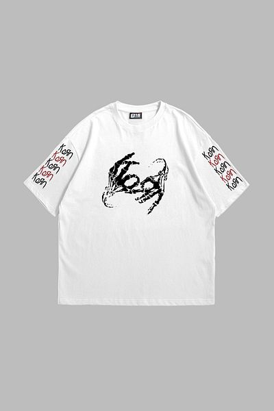 Sekizbiraltı Korn Back Printed Oversize Unisex Λευκό Tshirt