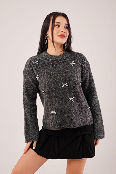 Hipo Trend Pulover de tricotaje negru Bow Boucle