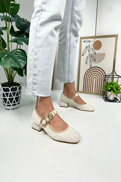 Nstil Καθημερινές λευκές μπαλαρίνες με μαργαριταρένιο λουράκι με ρυθμιζόμενη ...