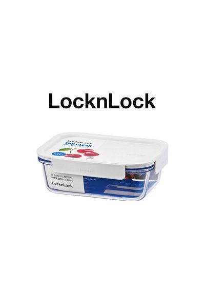 locknlock Clear Glass Rectangular 380ml White - Durable, Airtight, Heat-Resistant Food Container