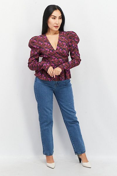 NA-KD Women V-neck Long Sleeves Floral Printed Top, Purple