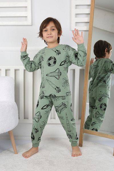 depobukids 3-8 Years Old Men's Pajamas Set - Space Shuttle Print, 100% Cotton, Long Sleeve