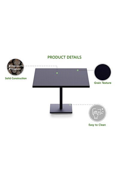 Mahmayi Ristoran Bar Table Square Base - 20 Seater Cocktail Bistro Table for Pub, Living Room-Black