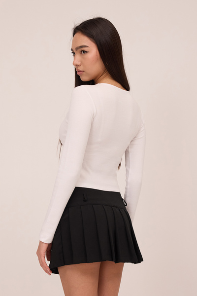 Addax Crew Neck Ribbon Printed Long Sleeve Blouse B1685