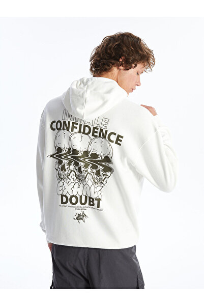 LC Waikiki Ανδρικό φούτερ με κουκούλα LCW Ecru - Casual, μακρυμάνικο και με στάμπα