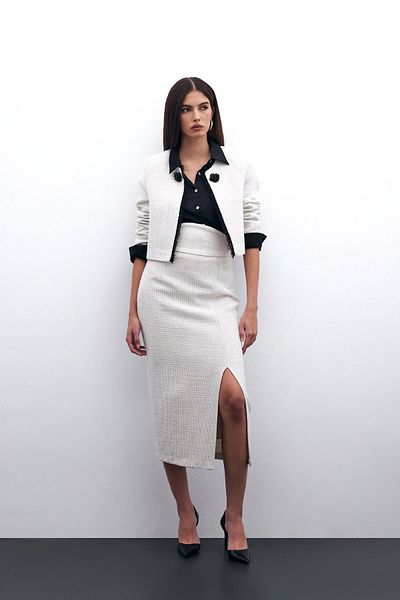 Sateen Fusta creion din tweed de culoare piatră