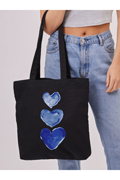 Cemira Black Canvas Blue Heart Design Thick Canvas Tote Bag Purse,Pinterest H...