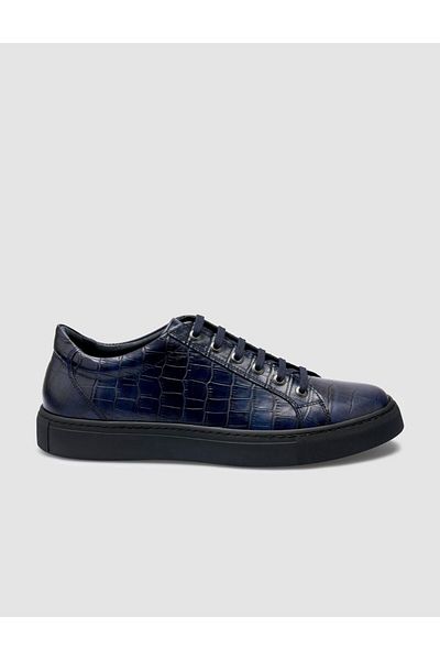 Cabani Pantofi sport pentru bărbați, 100% piele naturală, albastru crocodil
