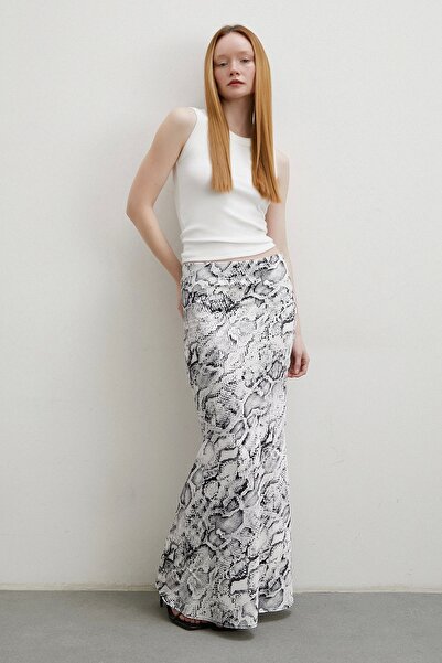 Never more White Patterned Maxi Skirt