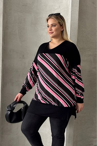 Stil Diva Μπλούζα μεγάλου μεγέθους V λαιμόκοψη μακρυμάνικο με λάστιχο στον αστράγαλο 303086
