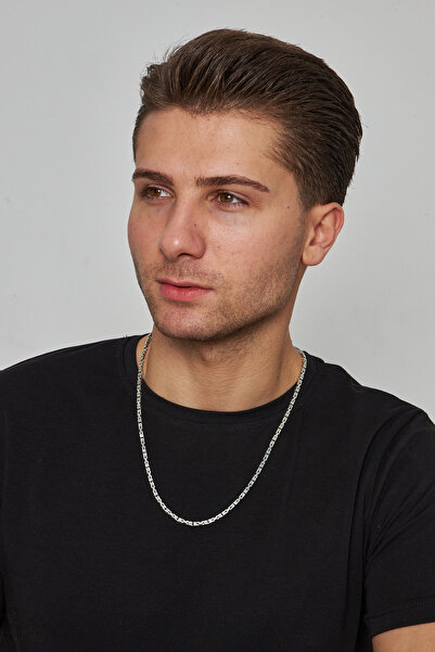 Ventino Silver 3mm Kral Kare 925 Ayar Gümüş Erkek Zincir Kolye Vek-3006