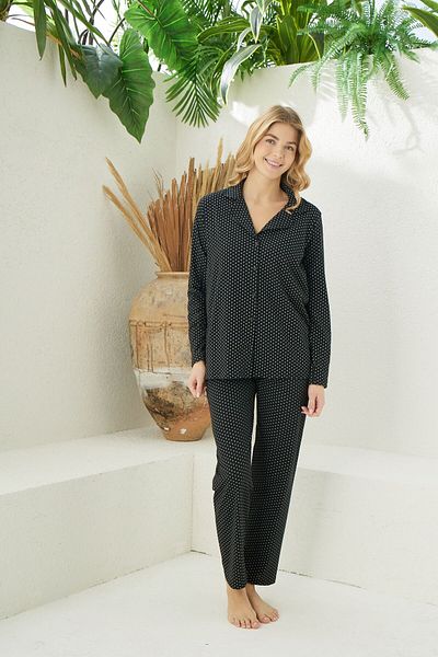 pijamacity Women's Cotton Polka Dot Patterned Buttoned Pajama Set