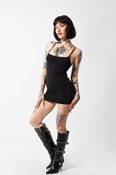 Bak Moda Μαύρο Mini Sandy φόρεμα - Λεπτό λουράκι