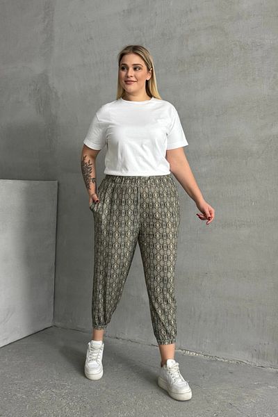 Stil Diva Large Size Patterned Pocket Trousers with Elastic Waist and Legs 303301