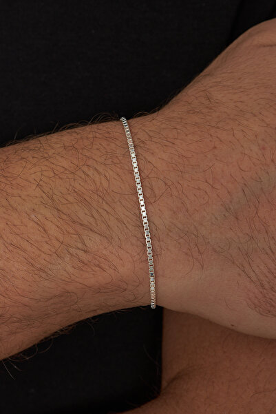 Ventino Silver 1,5mm Küp 925 Ayar Gümüş Erkek Zincir Bileklik Veb-5284119