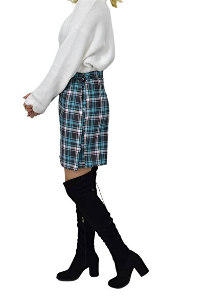 BAGLAN Green Smoked Women's Plaid College Shorts Skirt - Mns-26