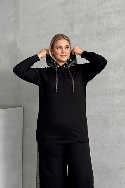 Stil Diva Plus Size Long Sleeve Hooded Print Elastic Waist Sweatshirt 106-73