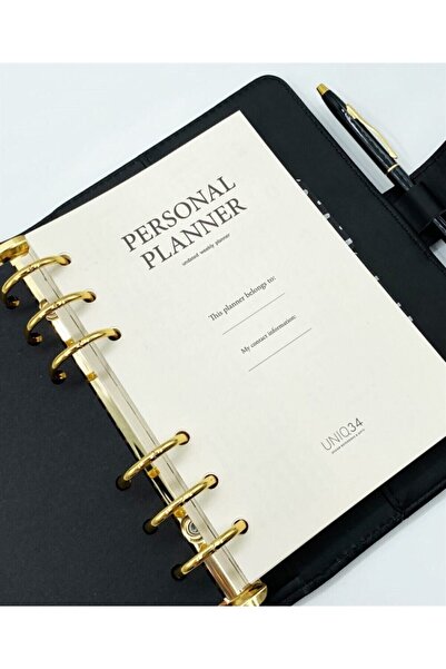 Uniq34 Personal Planner Black / Siyah Deri Organizer Ajanda, Tarihsiz Planlay...