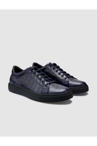 Cabani Pantofi sport pentru bărbați, 100% piele naturală, albastru crocodil