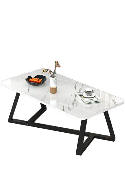 EqiEch طاولة قهوة مكتبية، طاولة شاي فاخرة مستطيلة الشكل، إطار فولاذي، أنيقة و...