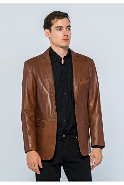 Basics&More Erkek Hakiki Deri Blazer Ceket - Eblazer