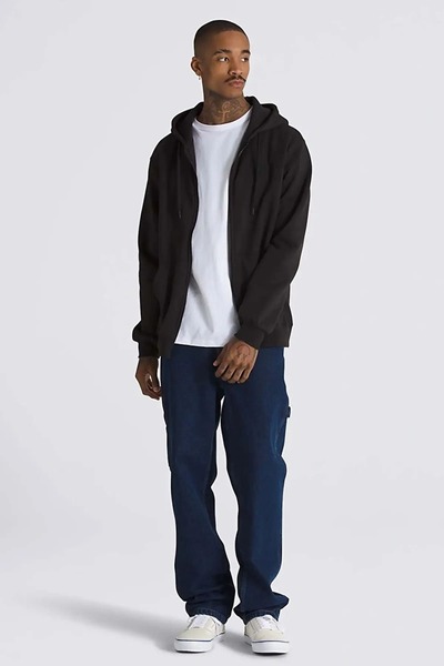 Vans Erkek Kapüşonlu Normal Düz Fermuarlı Sweatshirt - Siyah