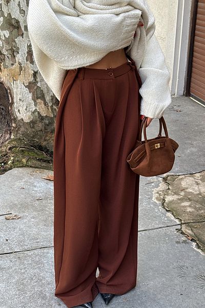 Eyyo Brown High Waist Trousers Ate-2083