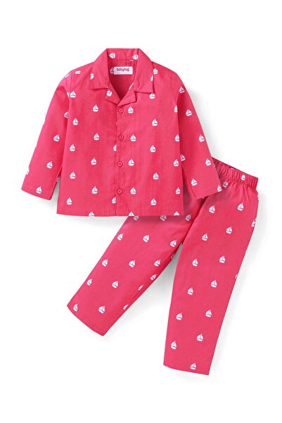 Babyhug بدلة نوم بيبي هاج قطنية منسوجة بأكمام كاملة مفتوحة من الأمام مع طبعة ...