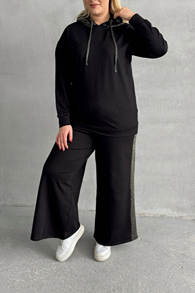 Stil Diva Plus Size Wide Leg Sides Patterned Pocketless Sweatpants 106-74