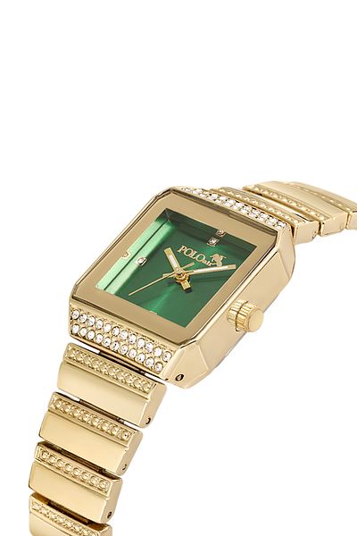 Polo Air Vintage Square Women's Wristwatch - Gold-Green Pl-1488B3X