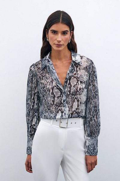 Sateen Casual Patterned Black Shirt