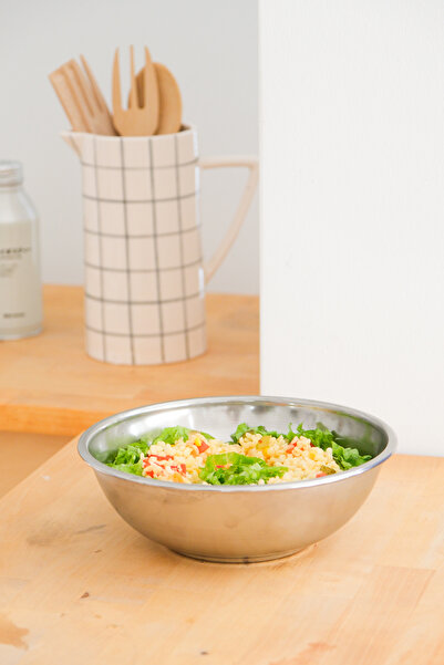 Beige & Stone Metal 22 cm Salad Corn Fruit Presentation Bowl