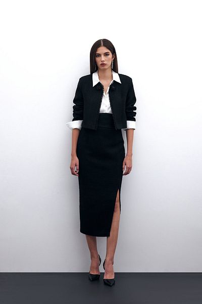 Sateen Fusta creion din tweed negru