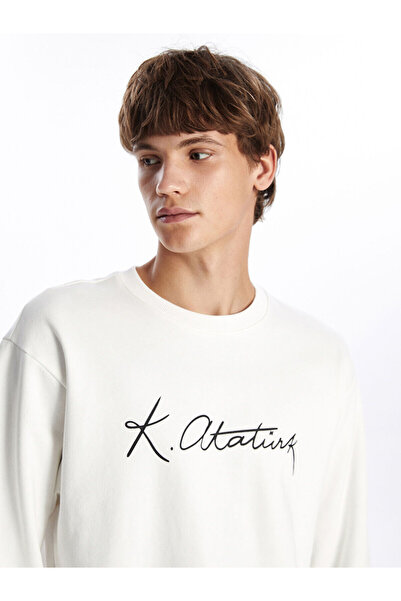 LC Waikiki Peak Yeni Sezon Bisiklet Yaka Uzun Kollu Atatürk İmzası Baskılı Erkek Kalın