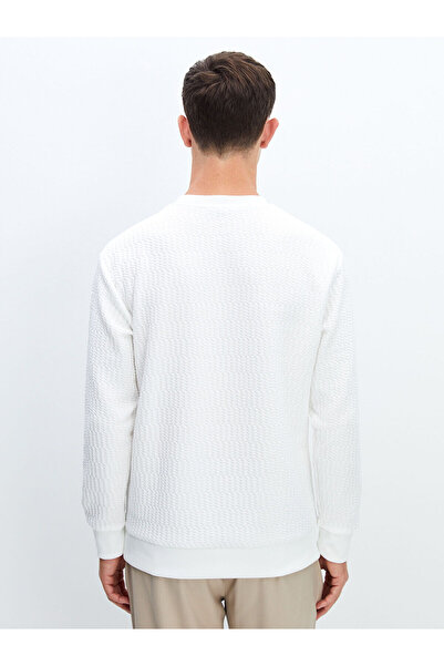 LC Waikiki Ανδρικό φούτερ με μακρυμάνικο λαιμόκοψη Ecru LCW Vision