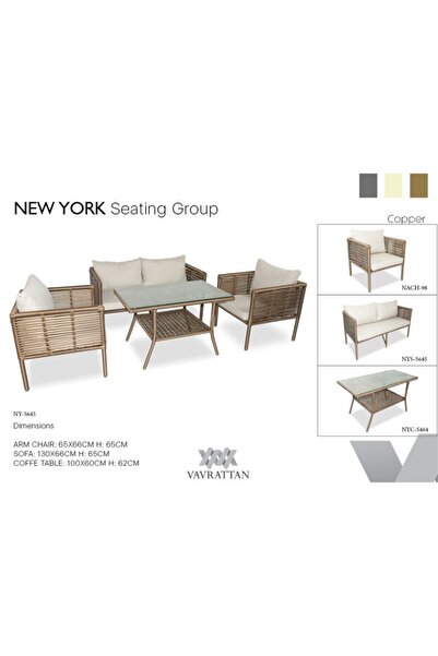 VAVRATTAN New York Rattan Bahçe Takımı 2 1 1 Sehpa-küf