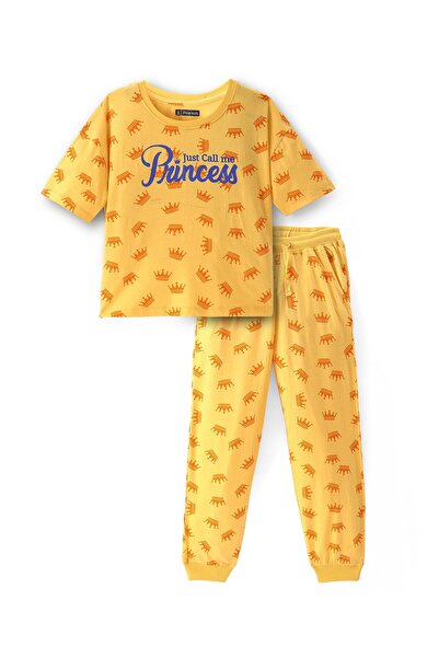 Pine kids طقم بيجامة من قماش جيرسي واحد مطبوع عليه تاج ونص للأطفال من باين - ...