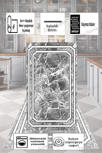 Zeria Home Digital Printed Non-Slip Based Kitchen Carpet - Washable