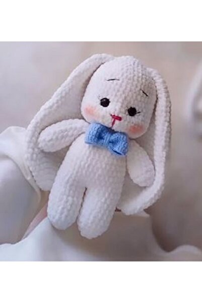 Penguen Örgü UZUN KULAKLI Tavşan Uyku Arkadaşı (KADİFE IPTEN ÖRÜLMÜŞTÜR) 27cm