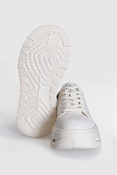 Lufian Hakiki Deri Yüksek Taban Kırık Beyaz Kadın Sneaker Ayakkabı