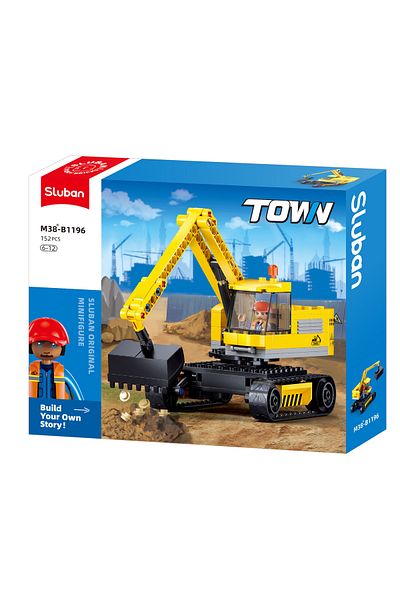 Sluban Town Series - Excavator Building Blocks 152 Pieces, with Minifigure, Yellow